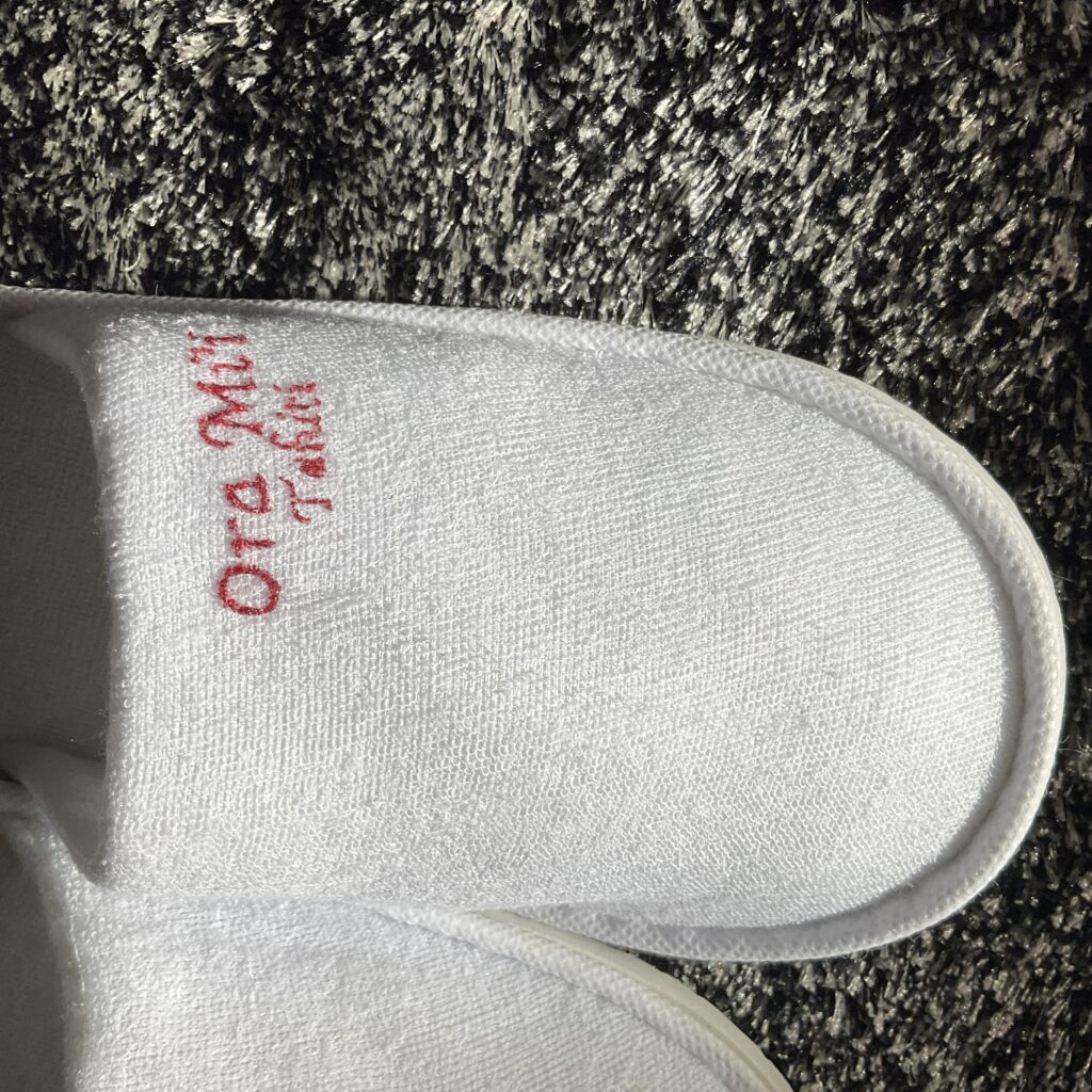 Pantoufles Ape white rouge ecriture