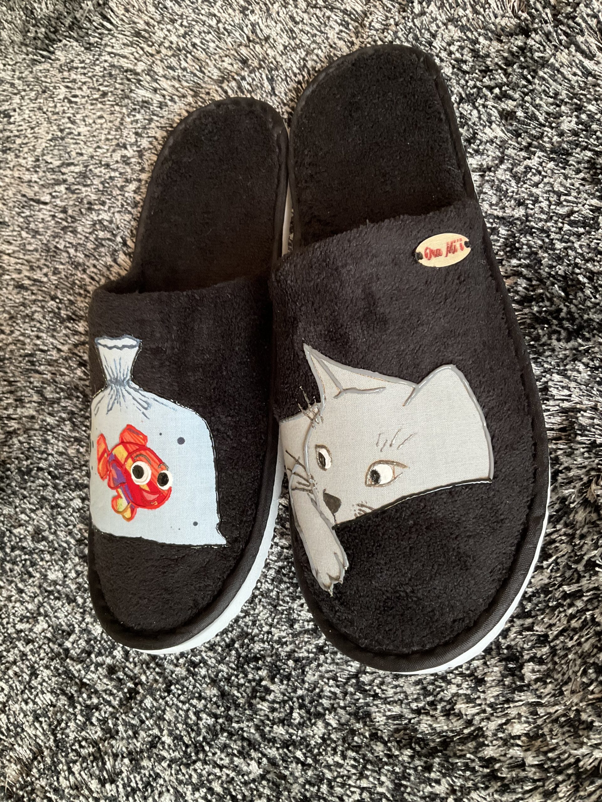 Pantoufles Chat Gray Black cote