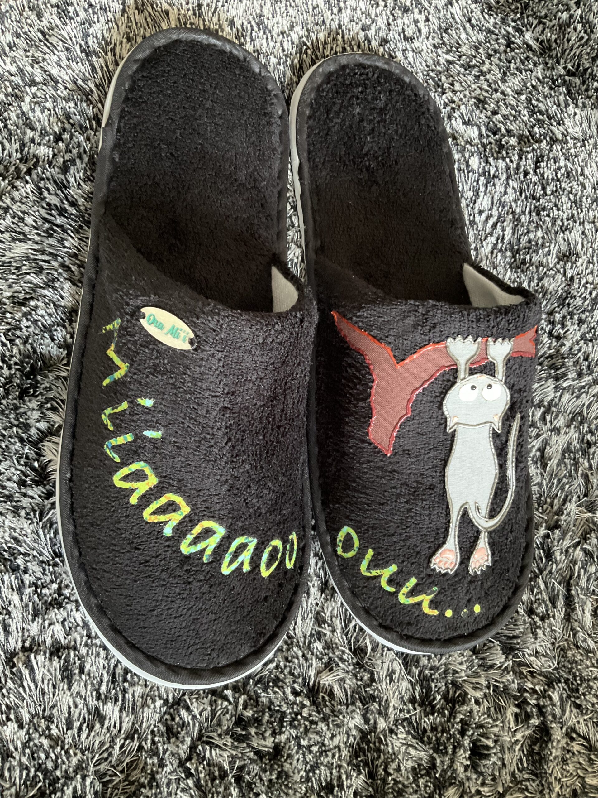 Pantoufles Chat Cats3 Gray Black cote