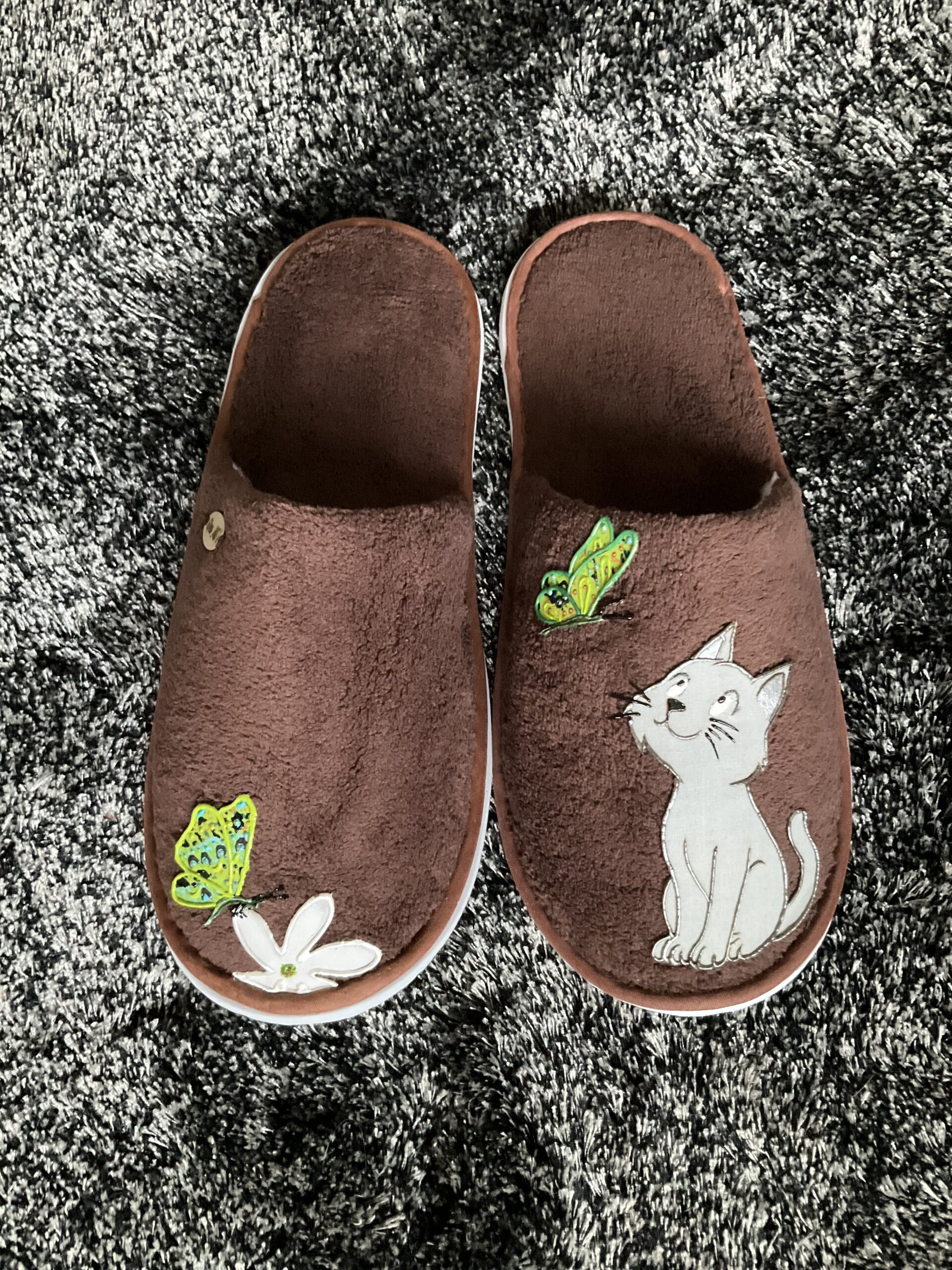 Pantoufles Chat Cats4 Gray Brown dessus